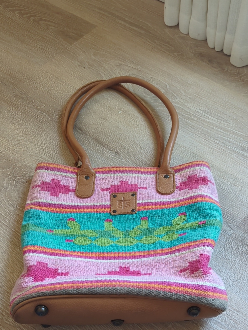 STS Ranchwear Cactus Serape Tote Bag, featuring a vibrant woven serape Cactus